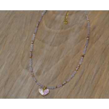 Naszyjnik z kwarcu różowego rodonitu i różowego kociego oka